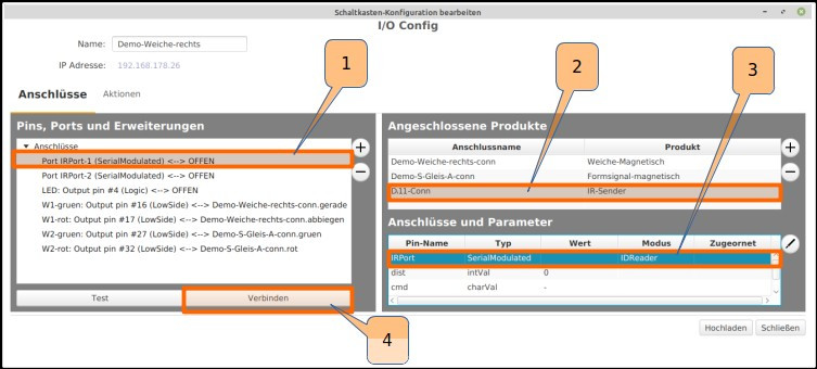 Konfiguration Weichenmodul IR-Balise verbinden