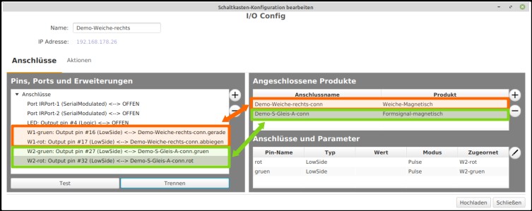 Konfiguration Weichenmodul Weiche Formsignal verbunden