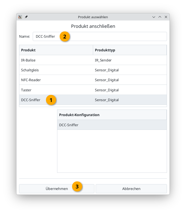 DCC-Sniffer auswählen