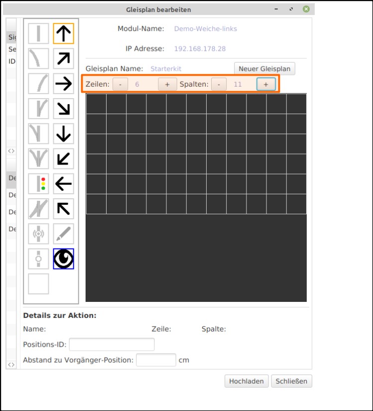 Edit track plan-rows-columns