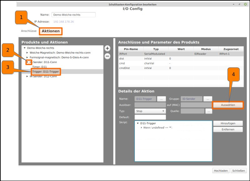 Configuration Action IR-Balise