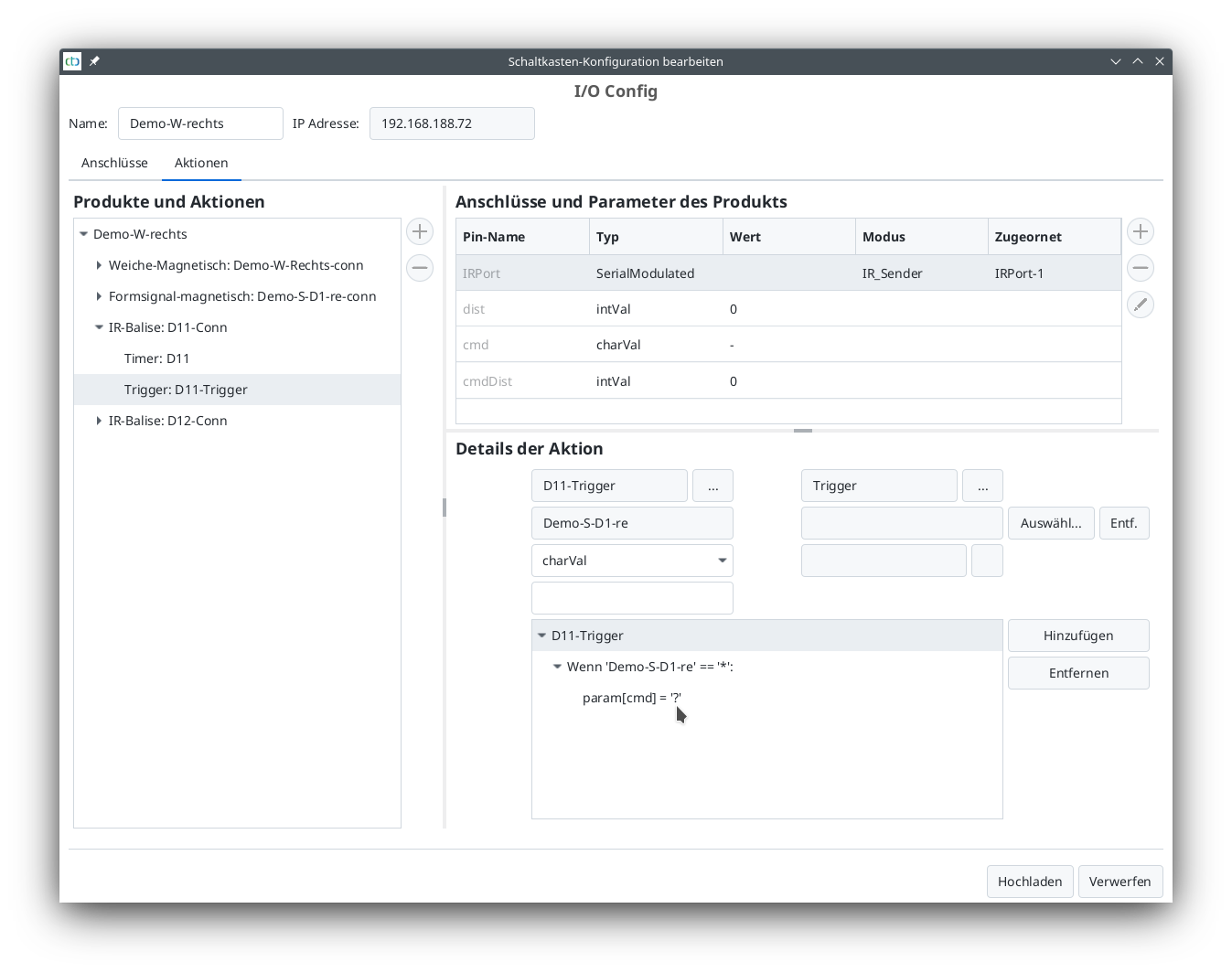 Configuration Action IR-Balise