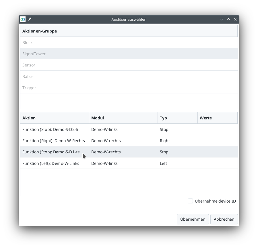 Configuration Action IR-Balise